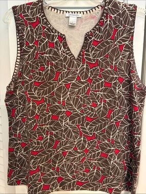 Harold's Brown Leaf-Print Sleeveless Tank with Red Accents